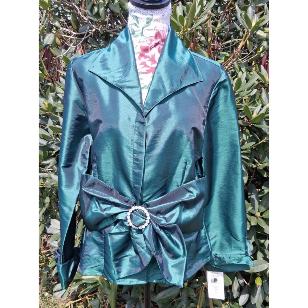 MSK Green Metallic Women L Shimmer Blouse Rhinestone Christmas Party Workwear